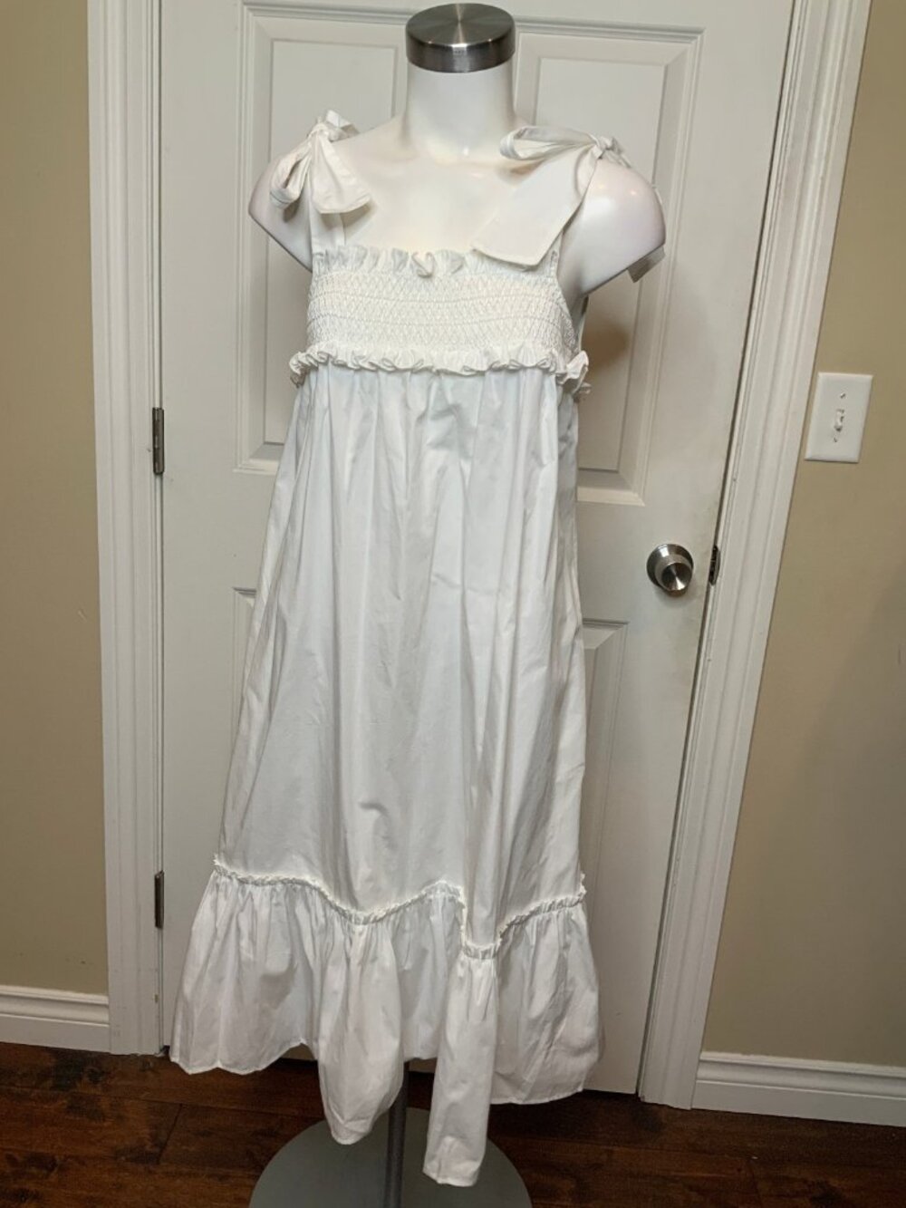 Loretta Caponi Armida Ruffled Cotton Poplin Dress NWT $590, Size XL